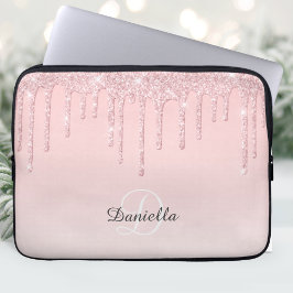Roze Glitter Sparkle Monogram Laptop Sleeve