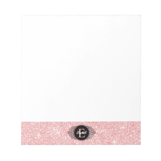 Roze Glitter Sparkle Monogram Notitieblok (Voorkant)