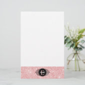 Roze Glitter Sparkle Monogram Persoonlijk Briefpapier (Staand voorkant)