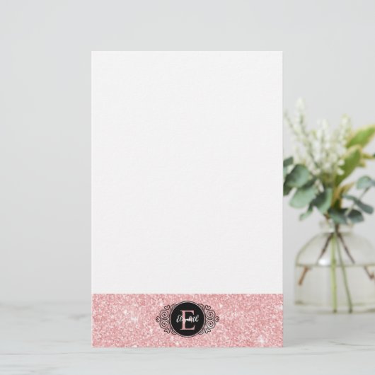 Roze Glitter Sparkle Monogram Persoonlijk Briefpapier (Staand voorkant)