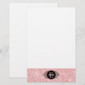 Roze Glitter Sparkle Monogram Persoonlijk Briefpapier (Voorkant / Achterkant)