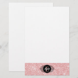 Roze Glitter Sparkle Monogram Persoonlijk Briefpapier