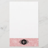 Roze Glitter Sparkle Monogram Persoonlijk Briefpapier (Voorkant)