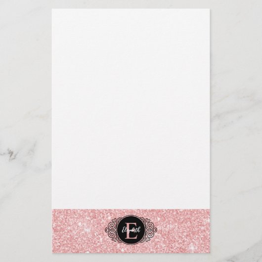 Roze Glitter Sparkle Monogram Persoonlijk Briefpapier (Voorkant)