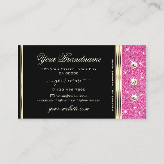 Roze Glitter Sparkle Stars Diamonds Goud en Zwart Visitekaartje (Achterkant)