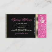 Roze glitter Sparkle Stars Monogram Gold en Black Visitekaartje (Achterkant)