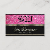 Roze glitter Sparkle Stars Monogram Gold en Black Visitekaartje (Voorkant)