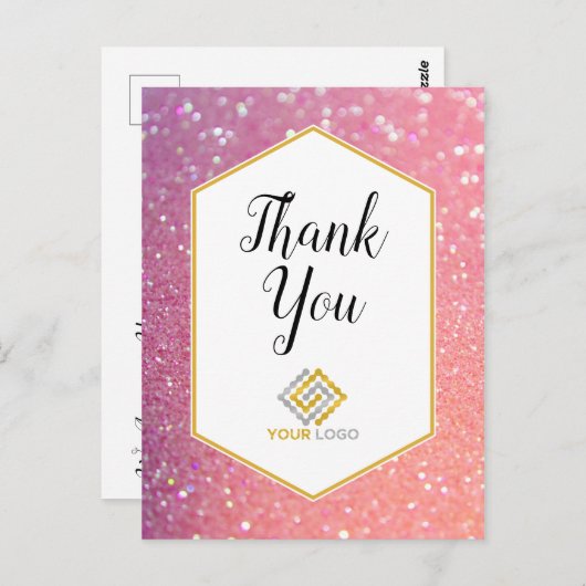 Roze glitter Sparkles Dank u Logo Zaken Briefkaart (Voorkant / Achterkant)