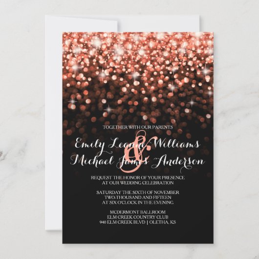 Roze glitter Sparkles Elegant Wedding Invitation Kaart (Voorkant)