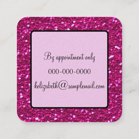 Roze glitter Sparkles Girly Glam Vierkante Visitekaartje (Achterkant)