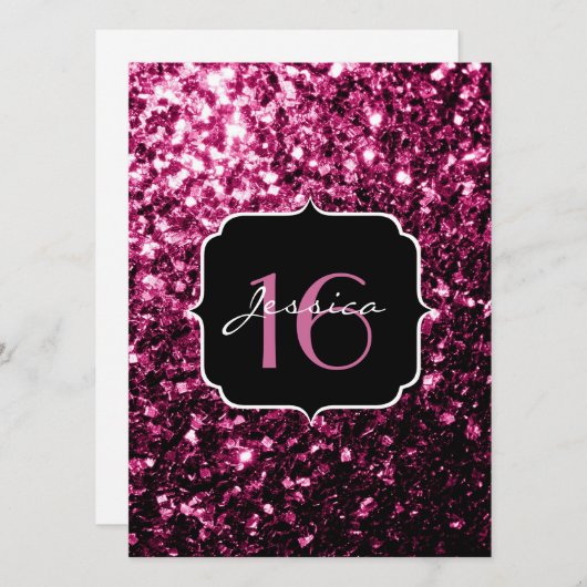 Roze glitter sparkles Sweet 16 Kaart (Voorkant / Achterkant)