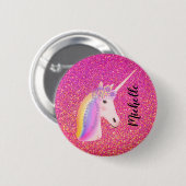 Roze Glitter Sparkles Unicorn Girl's Personalized Ronde Button 5,7 Cm (Voorkant /achterkant)