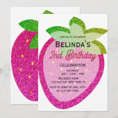 Roze Glitter Sparkling Y2K Aardbei 2e Verjaardag Kaart (Voorkant / Achterkant)