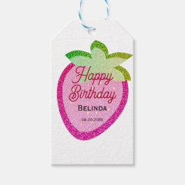 Roze Glitter Sparkling Y2K Aardbei Verjaardag Cadeaulabel