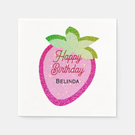 Roze Glitter Sparkling Y2K Aardbei Verjaardag Servet