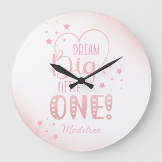 Roze glitter Starry Dream Big Little One Heart Grote Klok (Voorkant)