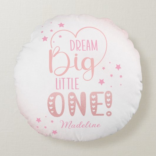 Roze glitter Starry Dream Big Little One Heart Rond Kussen (Voorkant)