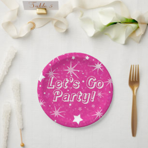 Roze Glitter Sterren Gelukkige Verjaardag Feest Papieren Bordje