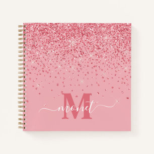 Roze Glitter Stijlvolle Monogram Notitieboek