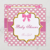 Roze Glitter Stippen Baby Shower Uitnodiging (Voorkant / Achterkant)