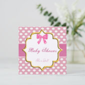 Roze Glitter Stippen Baby Shower Uitnodiging (Staand voorkant)