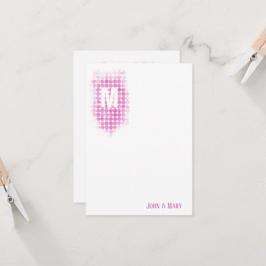 Roze Glitter Stippen Monogram Kaart (Voorkant / Achterkant in situ)