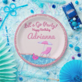 Roze Glitter Strandfeest Papieren Bordje (Feest)