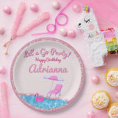 Roze Glitter Strandfeest Papieren Bordje (Feest)