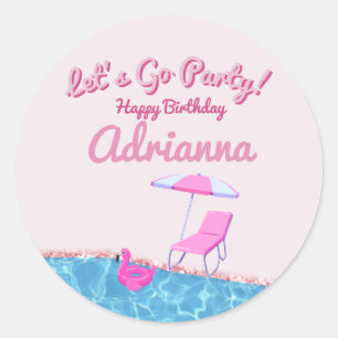 Roze Glitter Strandfeest Ronde Sticker