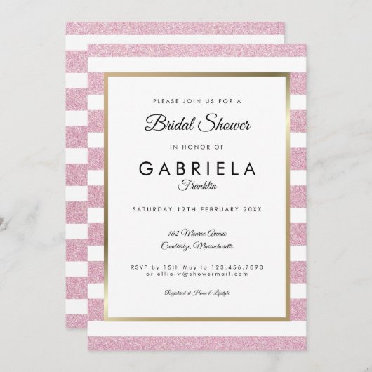 Roze Glitter Streep Bruiloft Bruidsfeest Kaart (Voorkant / Achterkant)