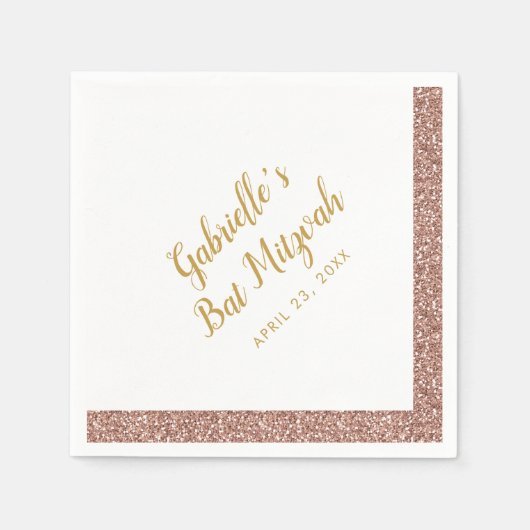 Roze Glitter Streep Girly Roos Gouden Vleermuis Mi Servet (Voorkant)