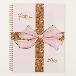 Roze Glitter Strepen & Strik Persoonlijke Planner