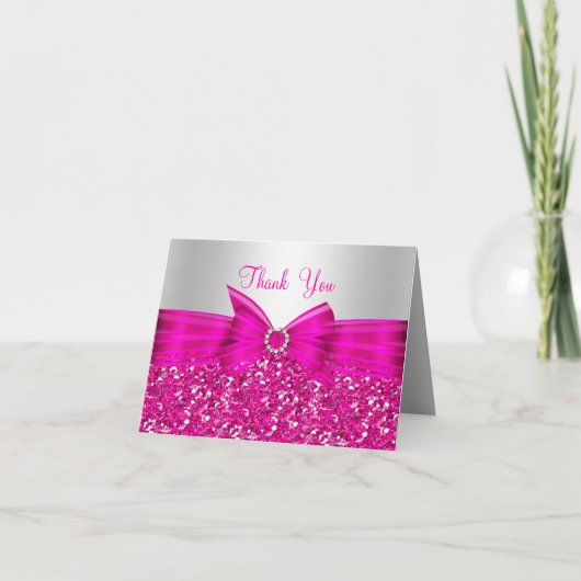 Roze Glitter & Strikje Bedankkaart (Voorkant)
