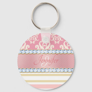 Roze glitter, Stripe Faux Rhinestone Sleutelhanger