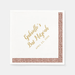 Roze Glitter Stripe Girly Roos Gold Bat Mitzvah Servet