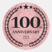 Roze Glitter Style 100 Jubileum Business Logo Ronde Sticker (Voorkant)