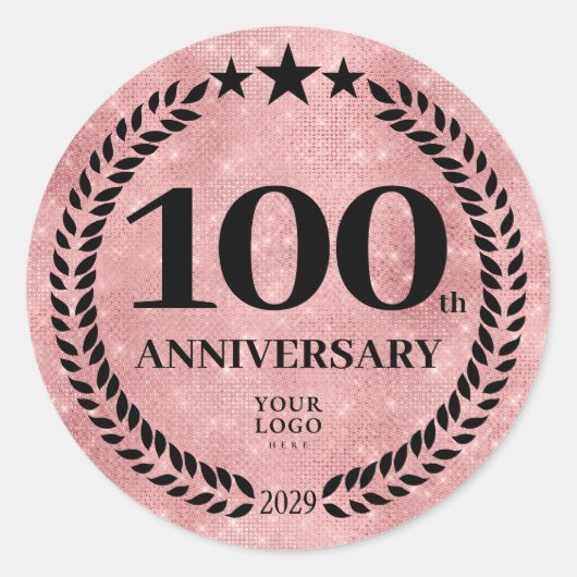 Roze Glitter Style 100 Jubileum Business Logo Ronde Sticker (Voorkant)