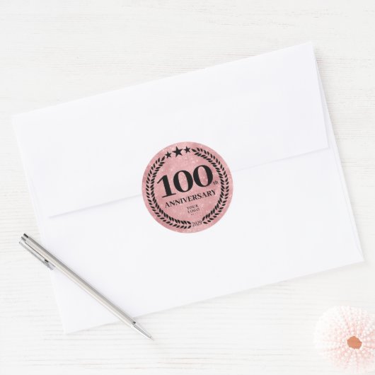 Roze Glitter Style 100 Jubileum Business Logo Ronde Sticker (Envelop)