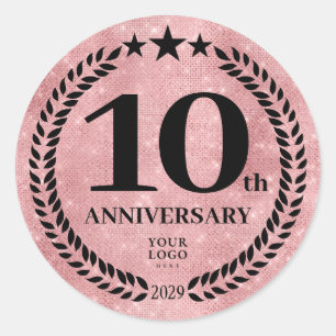 Roze Glitter Style 10e Jubileum Business Logo Ronde Sticker
