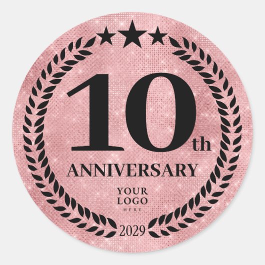 Roze Glitter Style 10e Jubileum Business Logo Ronde Sticker (Voorkant)