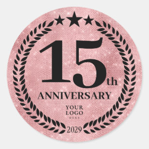 Roze Glitter Style 15e Jubileum Business Logo Ronde Sticker