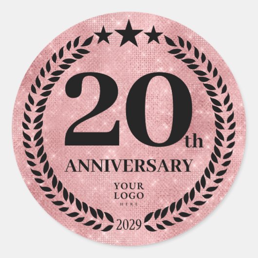 Roze Glitter Style 20e Jubileum Business Logo Ronde Sticker (Voorkant)