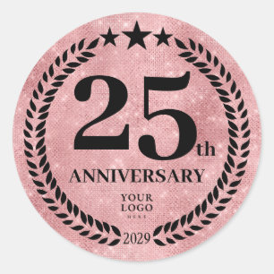 Roze Glitter Style 25e Jubileum Business Logo Ronde Sticker