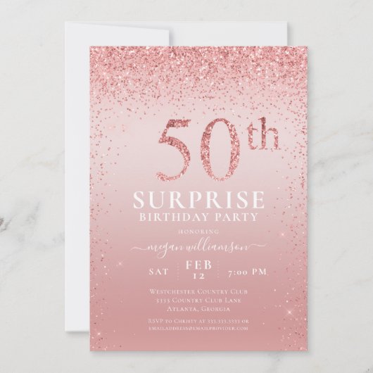 Roze Glitter Surprise 50th Birthday Kaart (Voorkant)