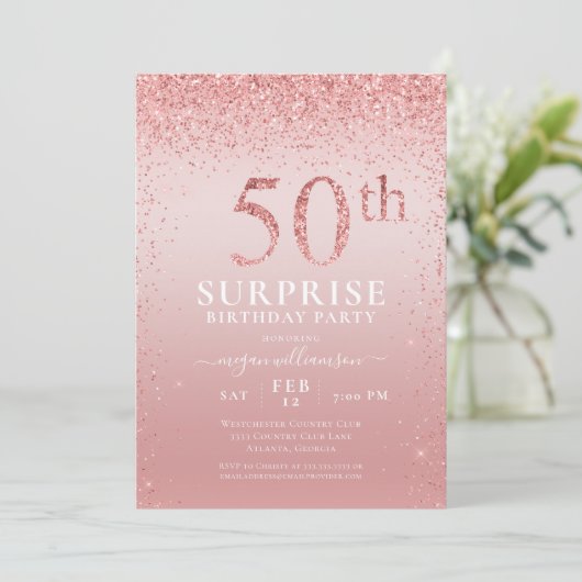 Roze Glitter Surprise 50th Birthday Kaart (Staand voorkant)