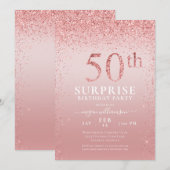 Roze Glitter Surprise 50th Birthday Kaart (Voorkant / Achterkant)