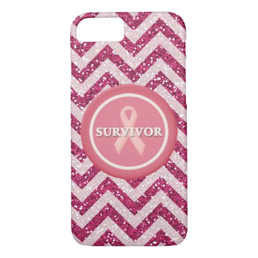 Roze Glitter Survivor Pink Ribbon iPhone Case (Achterkant)