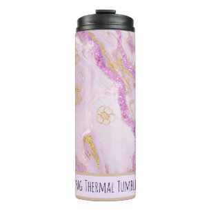 *~* Roze Glitter SWAG Marble QR Thermal Tumbler Thermosbeker