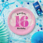 Roze Glitter Sweet 16 Birthday Balloons Script Papieren Bordje (Feest)