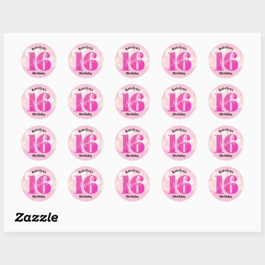 Roze Glitter Sweet 16 Birthday Balloons Script Ronde Sticker (Vel)